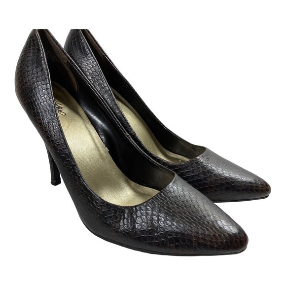 MOSSIMO Slip On Heels Pumps Women's 8M  Brown Faux Leather Snake - Picture 1 of 9